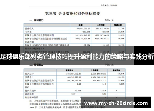 足球俱乐部财务管理技巧提升盈利能力的策略与实践分析