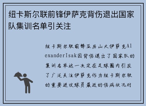纽卡斯尔联前锋伊萨克背伤退出国家队集训名单引关注